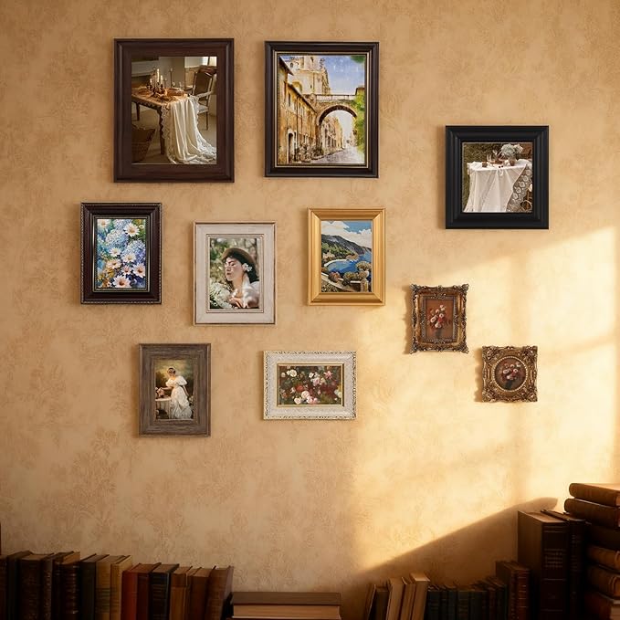 10 Pack Vintage Picture Frames for Wall or Tabletop Display Ornate Vintage Picture Frames Vintage Wall Art for Gallery Bedroom Living Room Antique Photo Frame for Wall Décor(Modern)