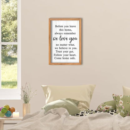 AuraPeak Before You Leave This Home Sign for We Love You Inspirational Quotes Laundry Room Living Room Wall Decor Family Entryway kitchen Wall Hanging Art (16"×10" Wood)