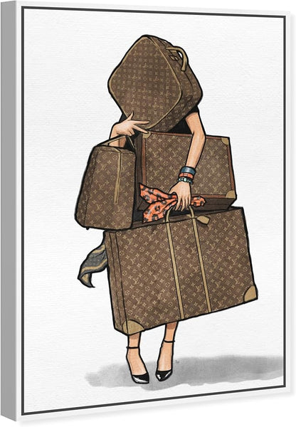 The Oliver Gal Artist Co. Fashion and Glam Modern Canvas Art - Bags, Bags, Bags- Orange, Wall Art for Living Room, Bedroom, and Bathroom, 36 in x 54, White and Brown Home Decor
