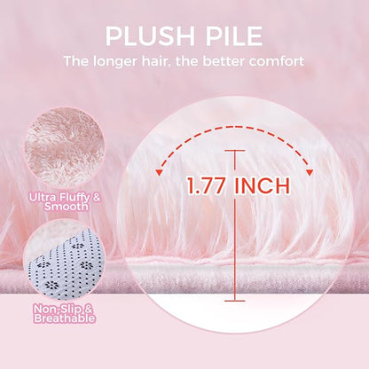 Ultra Soft Rug for Living Room, 4X6 Fluffy Shag Area Rug for Bedroom, Modern Shaggy Carpets Fuzzy Rug for Teens Dorm Nursery Home Decor Aesthetic, Upgrade Anti-Skid Durable, Pink