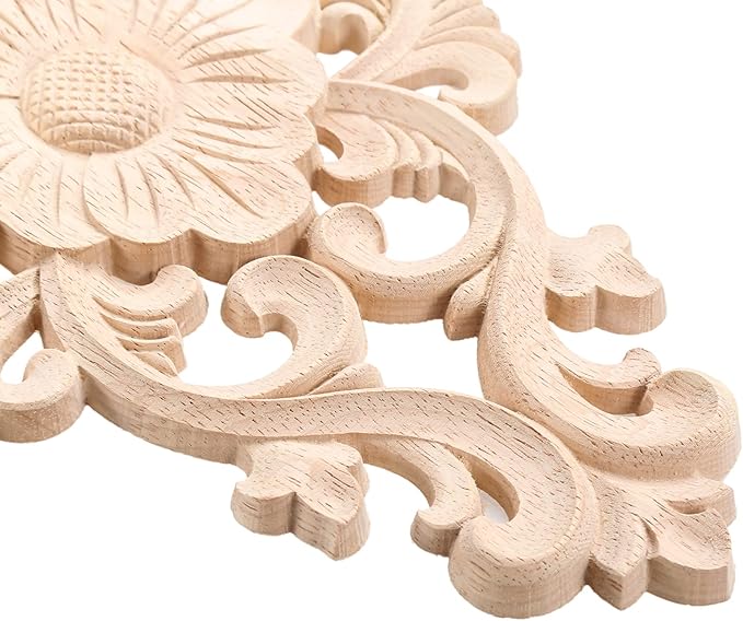 Wood Carved Appliques, 1Pc Wooden Decorative Onlays, MUXSAM Unpainted Furniture Center Decals for Cabinet Dresser Bed Door Wall Wardrobe Ceiling Decoration Home DIY Project, 15x10.5cm/5.9"x4.13"