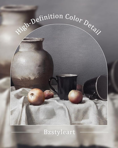 Bzstyleart Vintage Wall Art Decor Living Room, Canvas Framed Wall Art, Farmhouse Retro Rustic Artwork, Home Decor Aesthetic Painting Picture Print, Pottery Still Life, 12 x 16 Inch