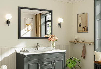 Briivue 40x32 Inch Black Bathroom Mirror for Wall, Thick Metal Framed Rectangle Mirrors for Over Sink, Bedroom, Living Room, Entryway, Anti-Rust, HD Tempered Glass