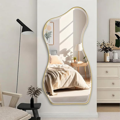 POZINO Irregular Beveled Mirror, 53"x25" Large Asymmetrical Aesthetic Wall Mirror with Gold Metal Frame, Premium Organic Shaped Mirrors for Living Room Bedroom Hallway Entryway, Leaning/Wall-Mount
