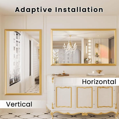 Amorho Bathroom Mirror, 60x36 Inch Golden Thick Metal Framed Wall Mirrors for Over Sink, Wall-Mounted Mirrors Perfect for Bedroom, Living Room, Entryway, Rectangle (Horizontal/Vertical).