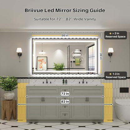 66x36 Inch LED Bathroom Mirror with Black Frame, Backlit & Front Lit, Anti-Fog Lighted Bathroom Vanity Mirror for Wall, Memory Function, Dimmable, HD Tempered Glass, Shatter-Proof