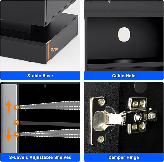 chartustriable 71IN LED TV Stands w/Power Outlet for 85/80/75 Inch TVs,High Glossy Modern Tall Entertainment Center TV Media Console Gaming with 2 Storage Cabinets,Dual LED Lights,Black
