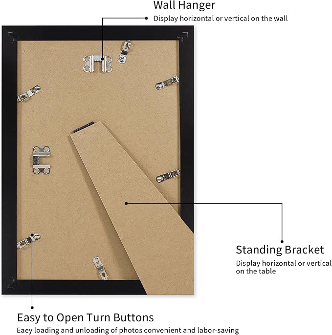 iRahmen 8x12 Picture Frame with Mat 6x8 - High Definition Real Glass Wooden Photo Frames for Tabletop Display and Wall Mounting (Pure Black, Set of 2)