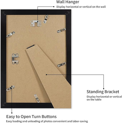 iRahmen 8x12 Picture Frame with Mat 6x8 - High Definition Real Glass Wooden Photo Frames for Tabletop Display and Wall Mounting (Pure Black, Set of 2)