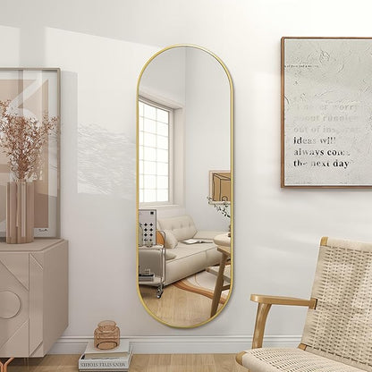 Niccy 65"×22" Oval Full Length Mirror, Long Oval Mirrors with Unique Metal Frame Large Explosion-Proof Hanging Mirrors for Living Room, Decorative Vanity Mirror for Bathroom, Bedroom, Teal-Gold