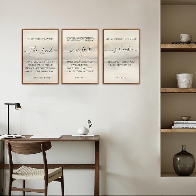 HLNIUC Christian Scripture Framed Wall Art Set of 3,The Lord Your God Is Good Wall Decor(16x24),Inspiring Easter Bible Verse Canvas Artwork,Modern Religious Quotes Prints for Church,Bedroom,LivingRoom