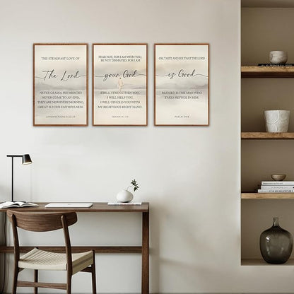 HLNIUC Christian Scripture Framed Wall Art Set of 3,The Lord Your God Is Good Wall Decor(16x24),Inspiring Easter Bible Verse Canvas Artwork,Modern Religious Quotes Prints for Church,Bedroom,LivingRoom