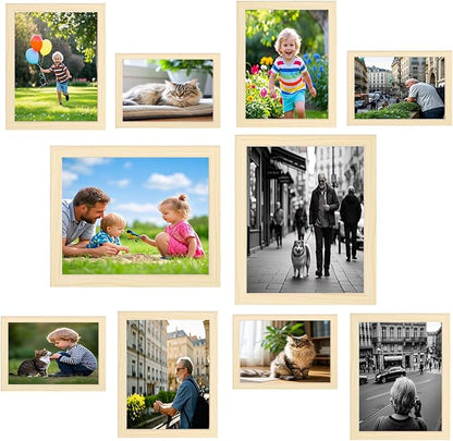 xnlkros Picture Frame Set 10 pack, Farmhouse Photo Frames, Gallery Wall Frame Collage, 8x10 5x7 4x6 Frames in 3 Different Finishes Picture Frames For Wall or Desk,Natural