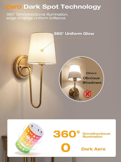 CLOUDY BAY 10000mAh Battery Operated Wall Sconces,Up to 100 Hours with Rechargeable RGB Dimmable Magnetic Bulb,Cordless Wall Lighting Fixtures with Remote for Bedroom,Soft Gold,2 Pack-15.4in