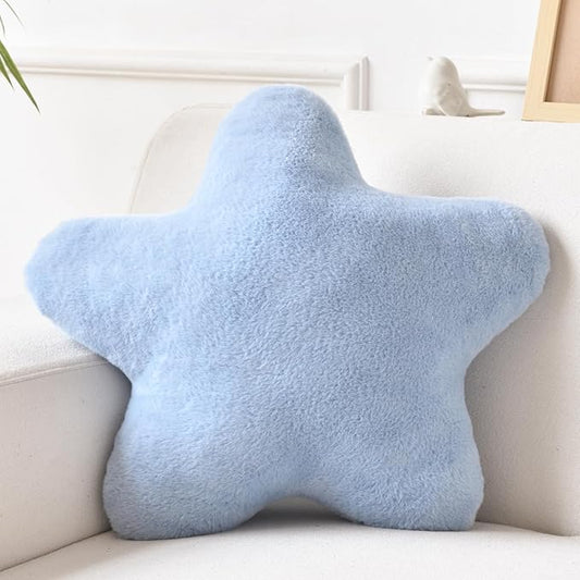 Star Pillow, Decorative Throw Pillows for Bed Couch, 15" Star Shaped Pillow Plush Floor Cushions Room Decor Pillow with Faux Rabbit Fur for Sofa Bedroom Living Room (Grey Blue, 19.6" x 19.6")
