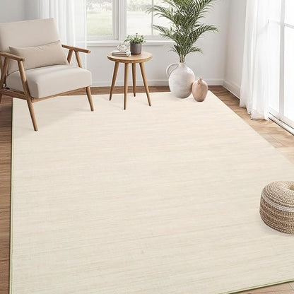Washable Area Rug 8x10 for Living Room Bedroom Non Slip Minimalist Solid Color Area Rugs Modern Abstract Plain Dining Room Throw Carpet Low Pile Soft Classic Boho Rugs for Kitchen Nursery Oiifce,Ivory