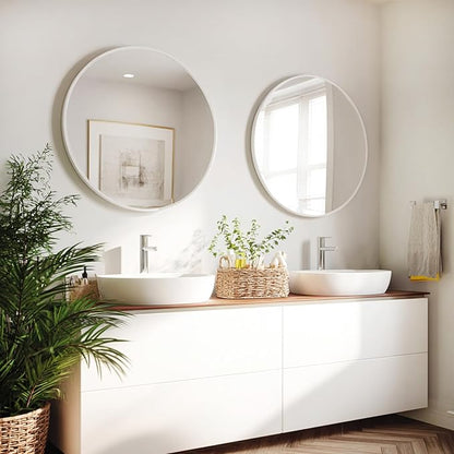 Sunniry White Round Mirror 20 inch, 2 Pack White Circle Mirror, Round Bathroom Mirrors Metal Frame for Bathroom, Bedroom, Living Room, Hallway.