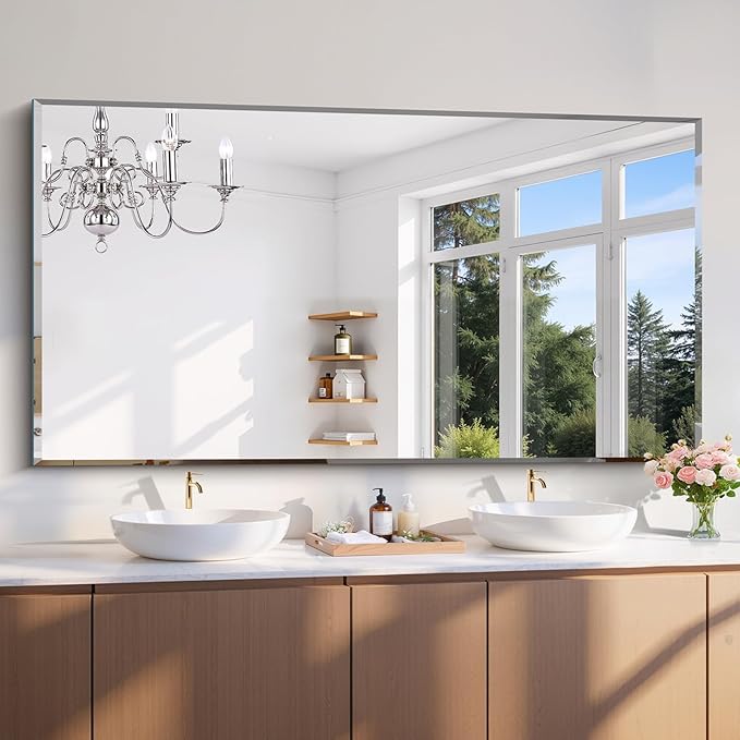 CILIBER Beveled Mirror, 30x55 Large Frameless Bathroom Mirrors for Wall, 3mm Tempered Glass Rectangle Vanity Mirror with Beveled Edge, Crystal-Clear, Hangs Horizontally or Vertically