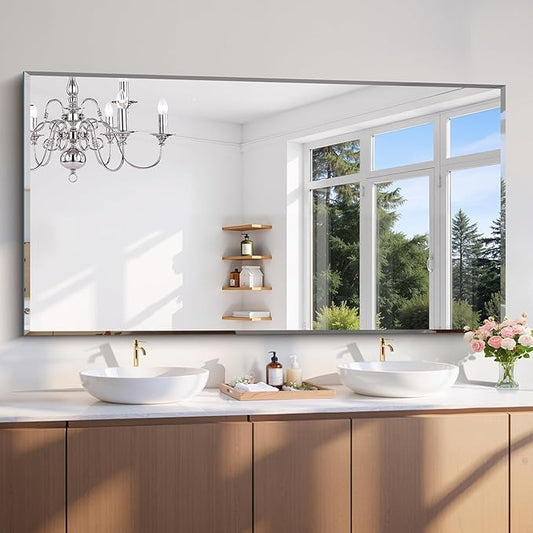 CILIBER Beveled Mirror, 30x55 Large Frameless Bathroom Mirrors for Wall, 3mm Tempered Glass Rectangle Vanity Mirror with Beveled Edge, Crystal-Clear, Hangs Horizontally or Vertically