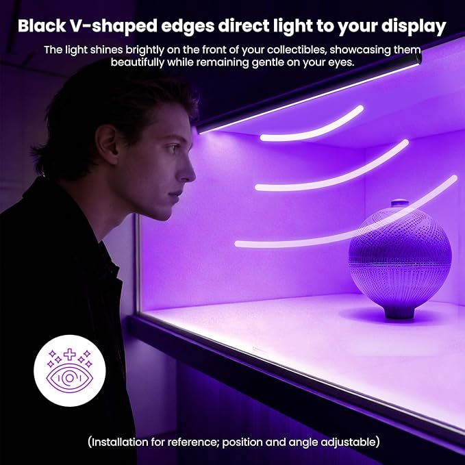 Black RGB LED Shelf Lights, Smart Bookshelf Lights Compatible with Alexa WiFi Dimmable for Display Case, Bookcase, Bar, Cabinet and Under Shelf with App, Remote, Memory Function (4Pcs 12.5In)