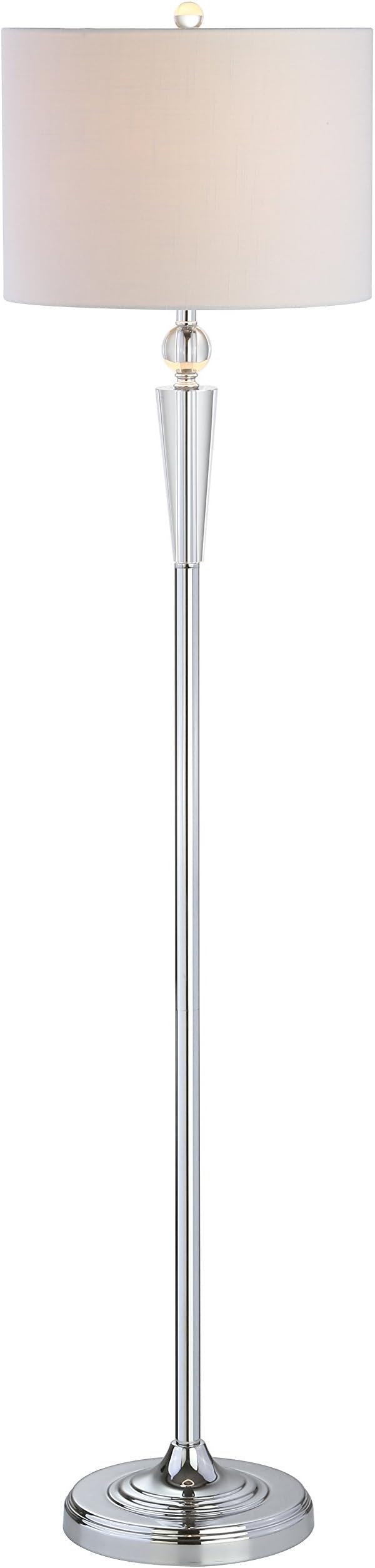 JONATHAN Y 59.5" Crystal and Chrome LED Floor Lamp, Modern Glam Column Standing Lamp with White Linen Drum Shade for Living Room, Bedroom, LED Bulb Included, UL Listed JYL2022A