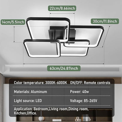 EIDISUNY Modern Led Ceiling Light Fixtures for Living Room, Dimmable Square Ceiling Lighting Fixture with Remote Control, 3 Colors Flush Mount Ceiling Light for Dining Room, Kitchen, Living Room