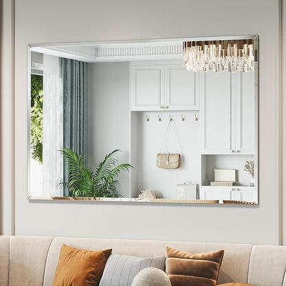 48"x32" Frameless Beveled Bathroom Wall Mirror, Frameless Bathroom Wall Mirror Over Sink, Large Vanity Mirrors for Entryway, Bedroom, Living Room, Hangs Horizontally or Vertically