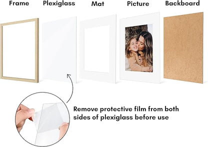 Americanflat 16x20 Picture Frame with Polished Plexiglass - Set of 5 - Use as 11x14 Frame with Mat or Display 16x20 Photo Without Mat - Galleria Collection - Picture Frames for Wall - Natural Oak