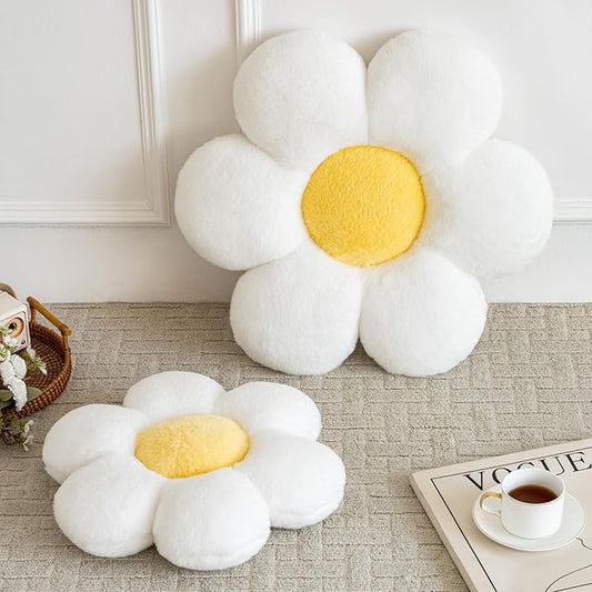Flower Pillows, Decorative Pillows for Couch, Cute Daisy Pillow for Bed, Flower Shaped Decorative Throw Pillow Room Decor (White, 19.6 Inches)