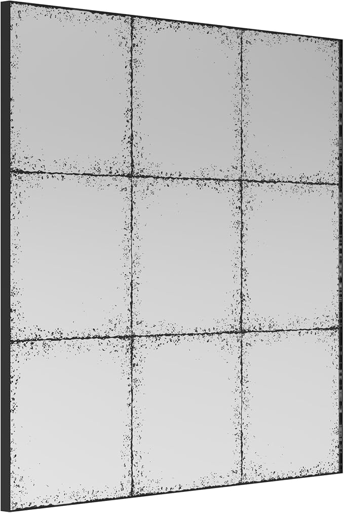 whitebeach Window Pane Black Mirror,Farmhouse Wall Mirror,Mantel Mirror for Fireplace/Entryway/Hallway/Living Room,36"X 36"