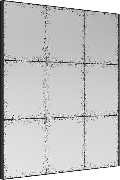 whitebeach Window Pane Black Mirror,Farmhouse Wall Mirror,Mantel Mirror for Fireplace/Entryway/Hallway/Living Room,36"X 36"