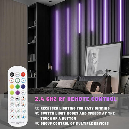 Lichaser RGB Black Smart Recessed Lighting for Acoustic Panel, 6 Pcs WiFi LED Strip Light for Wood Slat Wall Panel Compatible with Alexa, Self-Adhesive Smart LED for Slat Wall (2*36+2*24+2*16 in)