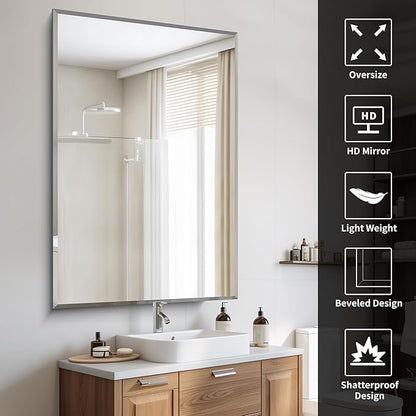 CILIBER Beveled Bathroom Mirror, 36x55 Large Bathroom Mirrors for Over Sink, 3mm Tempered Glass Beveled Frameless Vanity Mirror for Bathroom, Bedroom, Living Room and Entryway