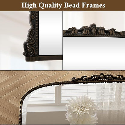 28"×40" Bronze Wide Arched Wall Mirror, Vintage Carving Bathroom Vanity Makeup Mirror, as Wall Decor Hanging Leaning for Fireplace Mantle, Living Room, Bedroom, Vanity Area