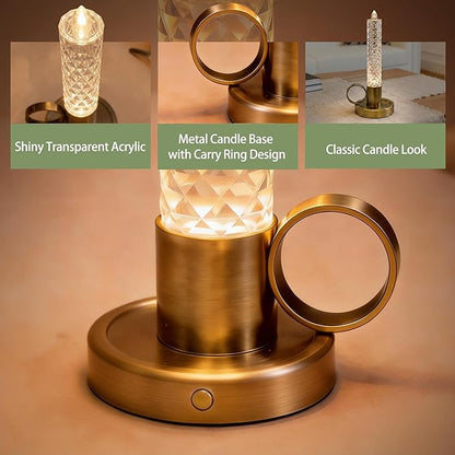 L LOHAS LED Flameless Candles, 3 Level Brightness Adjustable, Rechargeable Battery Candles, 3000K Soft White, Crystal Gold Metal Candles for Easter Valentines Aniversary Wedding, 3.54"x2.95"x7.75"