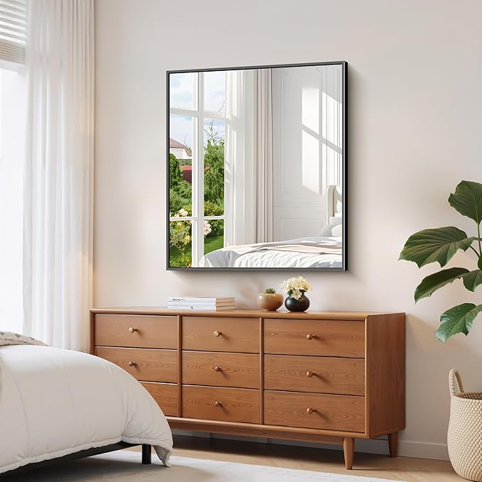 YIROMAN Bathroom Mirror 36"x40", Matte Black Bathroom Mirror for Over Sink with Aluminum Frame, Rectangular Vanity Mirror with Right Angle, Wall Mirror Hangs Horizontal or Vertical, Shatterproof