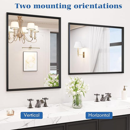 JISOSO Rectangle Bathroom Mirror 40x30 Inch, Matte Black Framed, 4MM Tempered Glass, Anti-Rust, Wall-Mount Vanity Mirror for Bathroom & Bedroom, Hangs Horizontally or Vertically