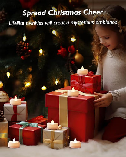 merrynights Flameless Candles, 24Pack Timer Fake Candle, LED Tea Light Candles, Battery Operated Votives with 6 Hours Timer Auto for Halloween Christmas Wedding Decor-1.5'' D X 1.25'' H, Warm White
