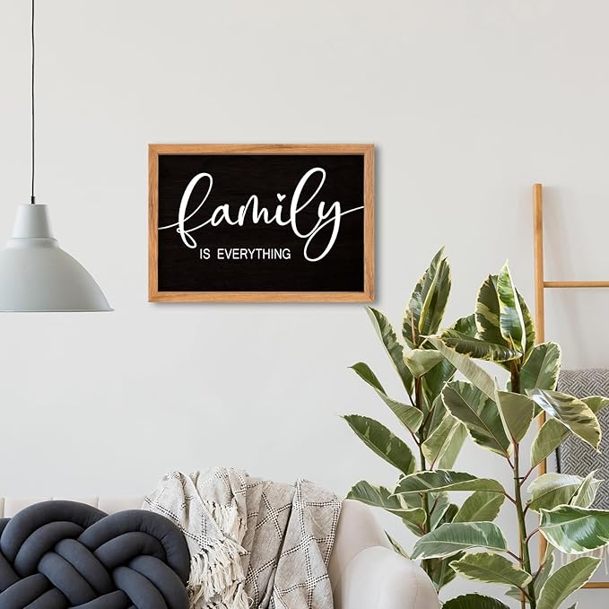 AuraPeak Family Is Everything Wall Decor Rustic Dining Room Sign for Horizontal Home Living Room Entryway Hallway Wood Hanging Plaque Wall Art Decoration (Wood Black 16"×10")