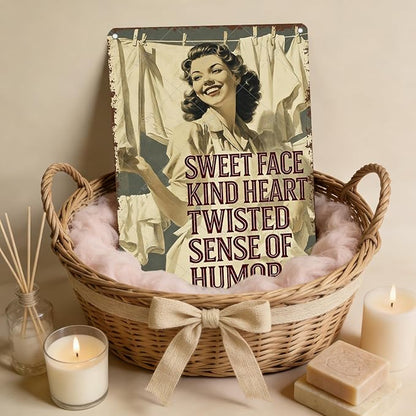 Laundry Room Wall Decor Sweet Face Kind Heart Twisted Sense Of Humor Metal Tin Sign Farmhouse Rustic Art Plaque Rustic Laundry Decor 16x12 Inch