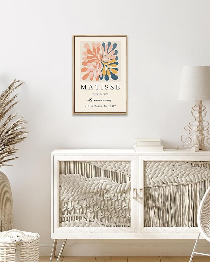 Zzuyi Henri Matisse Framed Wall Art,Boho Botanical Matisse Art Prints,Danish Pastel Room Decor Aesthetic,Danish Pastel Poster for Room Decor-16''x24''Natural Framed