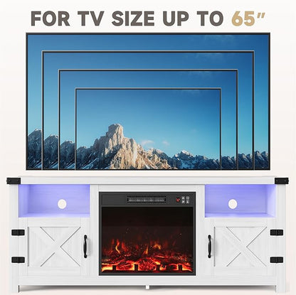Furmax LED Entertainment Center with Fireplace, Fireplace TV Stand with Storage Cabinets and 2 Open Shelves, Modern Media TV Console for Living Room (White)