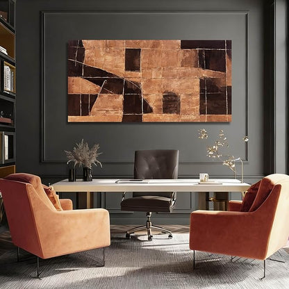 LEVERUP Large Abstract Wall Art Geometric Block Wall Artwork Black and Gold Wall Decor for Living Room Bedroom Office 29×58 Inch Textured Hallway Decorations