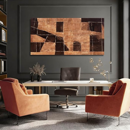 LEVERUP Large Abstract Wall Art Geometric Block Wall Artwork Black and Gold Wall Decor for Living Room Bedroom Office 29×58 Inch Textured Hallway Decorations