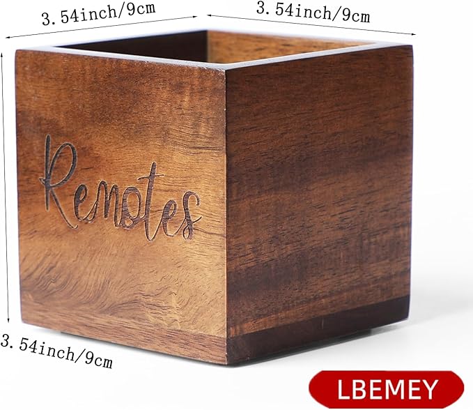 LBEMEY Acacia Wood TV Remote Holder, Caddy and Organizer for Table, Vintage Farmhouse Desk Caddy (Brown for 2 or 3 Remote Controls)