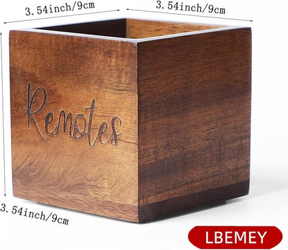 LBEMEY Acacia Wood TV Remote Holder, Caddy and Organizer for Table, Vintage Farmhouse Desk Caddy (Brown for 2 or 3 Remote Controls)