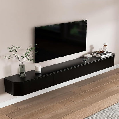 Floating TV Stand 95 Inch Wall Mounted TV Cabinet with 2 Drawers, TV Media Console with Flip-Down Door & Drawers for Living Room (Black, 94.5")