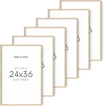 HAUS AND HUES Beige Oak Wood 24x36 Picture Frame - Modern Wood Wall Art Display - Lightweight 24x36 Frame for Art Prints, Photos, Posters - Ready-to-Hang Vertically & Horizontally (Set of 6)