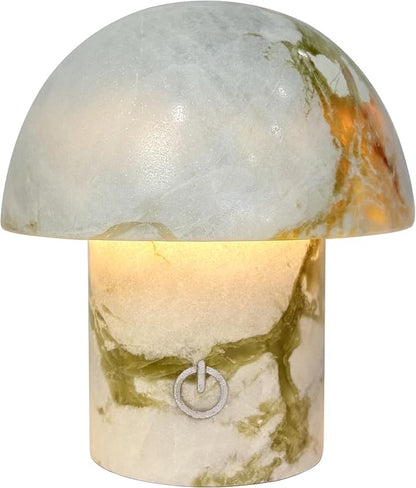 Natural Stone Mushroom Lamp, Marble LED Rechargeable Night Light with Touch Dimming, 3-Level Brightness Small Table Lamp for Bedside Ambient Home Decor, Hand-Polished Stone Decor Light