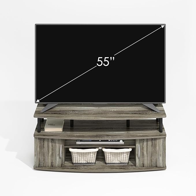Furinno Jaya TV Stand, Entertainment Center, TV Console, for TV up to 55 Inch, with 2 Doors and Cable Management Holes, for Living Room, Bedroom, Grey Oak